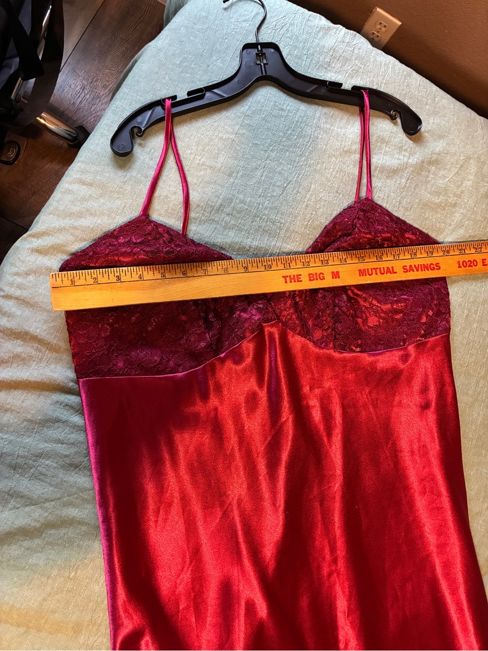 Vintage Handmade Large Red Satin Maxi Slip Dress - Picture 9 of 12